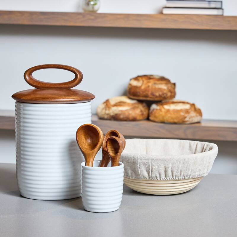 Nambe Breaking Bread Canister with Measuring Spoons