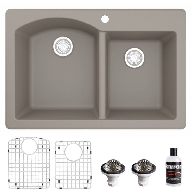 Karran USA QT-610-PK1 Quartz QT 33" Drop In Double Basin Quartz - Concrete