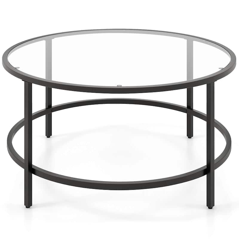 Costway 36'' Round Coffee Table Tempered Glass Tabletop Metal Frame - See Details