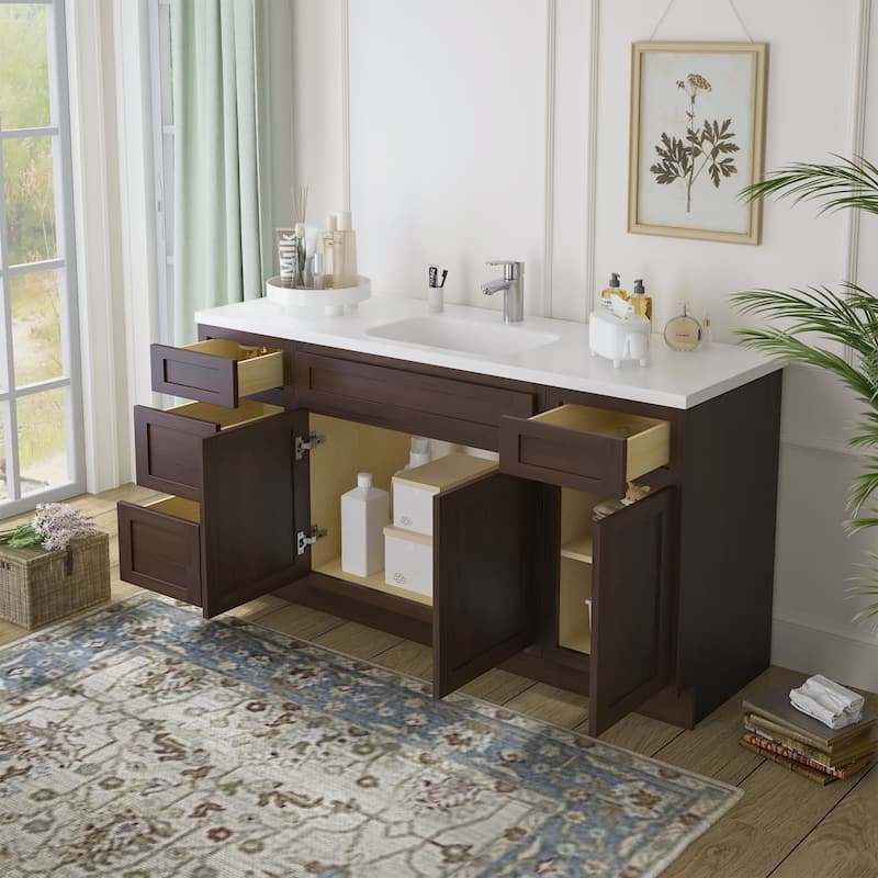 Vanity Art 66" Oak Freestanding Bathroom Vanity Cabinet without Top