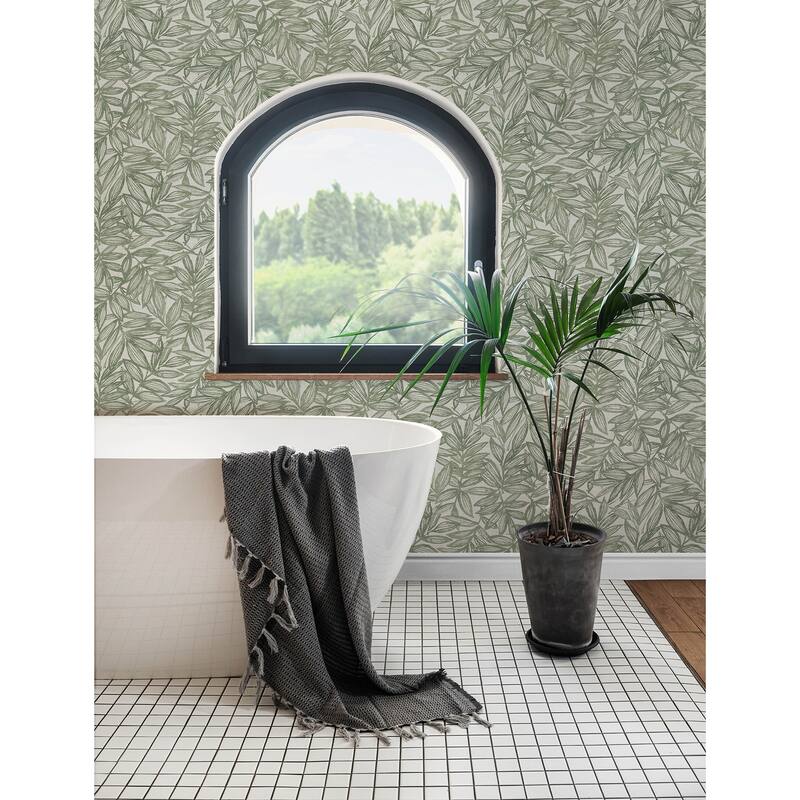 A-Street Prints Rhythmic Sage Leaf Wallpaper