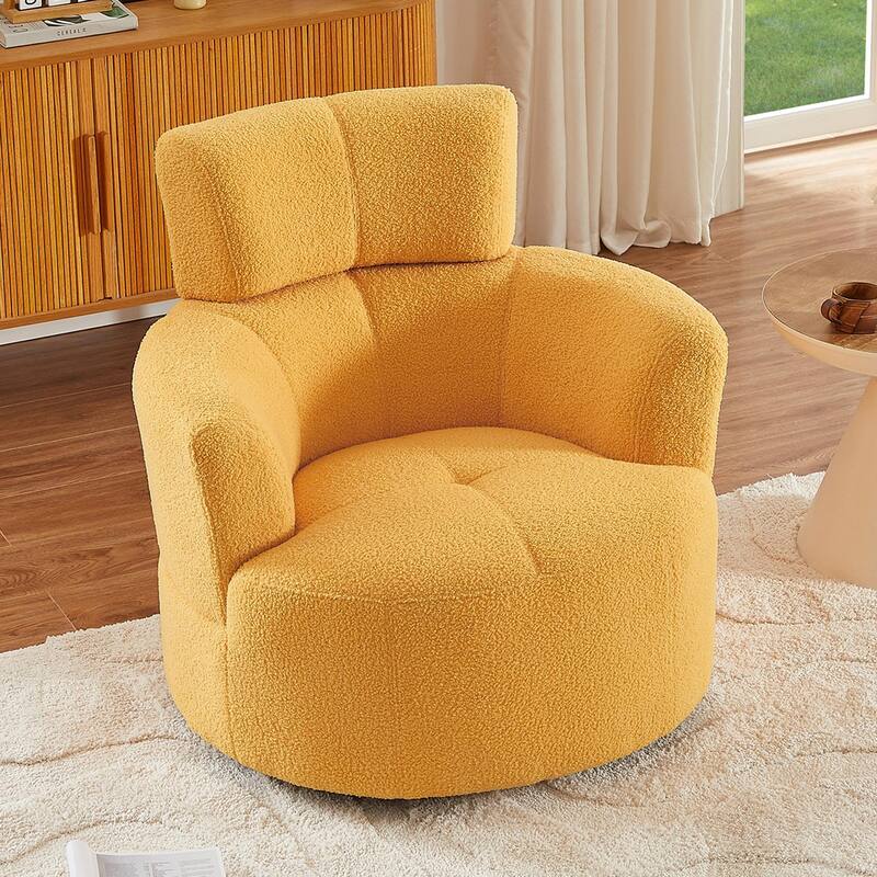 Roomfitters 360° Upholstered Swivel Barrel Accent Chair with Adjustable Headrest for Living Room