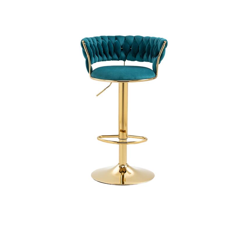 HOMEFUN Velvet Adjustable Height Swivel Armless Bar Stools With Golden Footrest(set of 2)