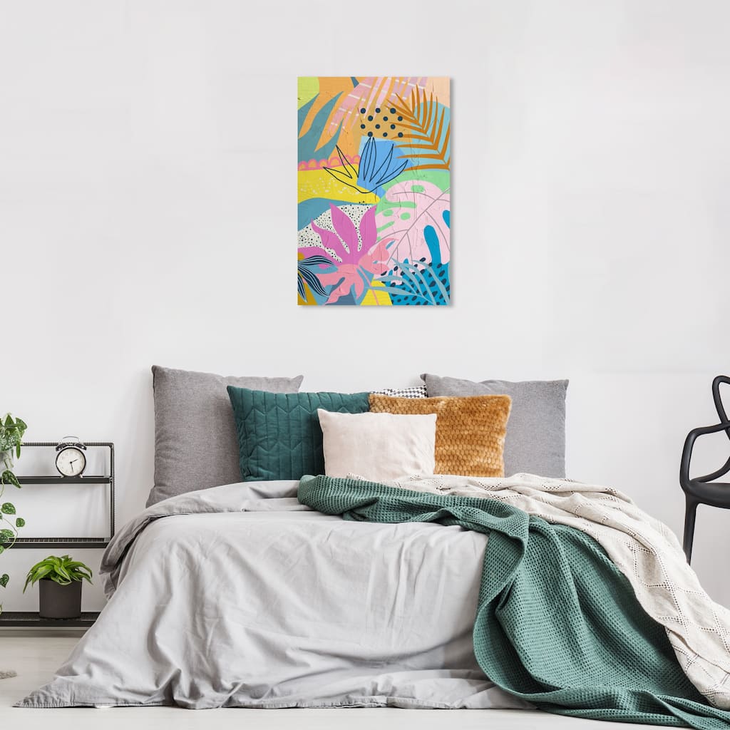 Wynwood Studio Canvas Floral and Botanical Abstract Floral Bash Pink and Mid-Century Modern Wall Art Canvas Print