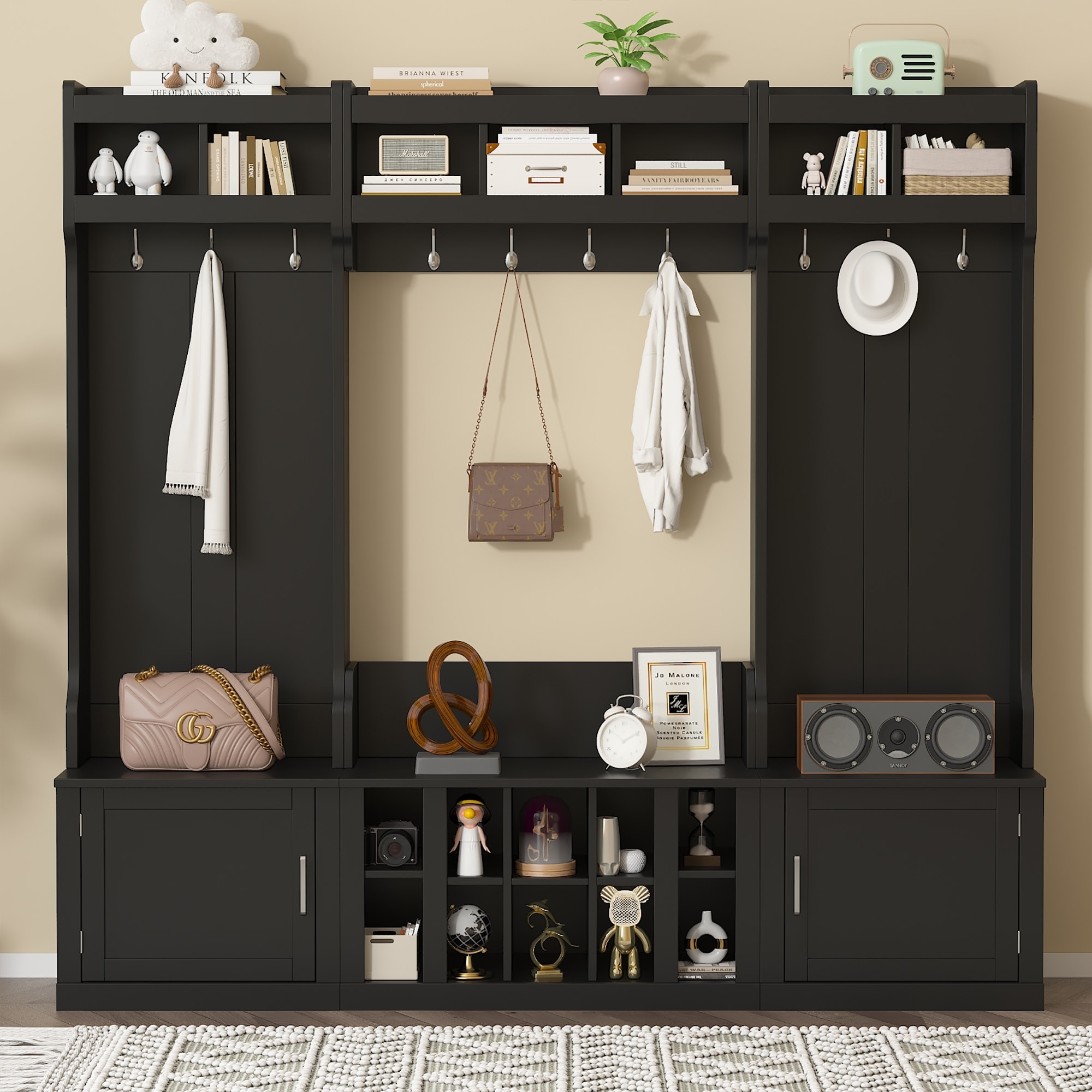 VASAGLE Industrial Coat Rack Hall Tree with Shoe Bench for Entryway 3 in 1 Design Rustic Brown and Black Bed Bath Beyond 36600799