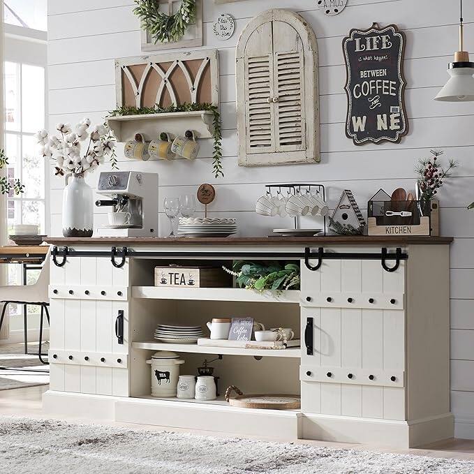 75" Farmhouse TV Stand, Media Console Table, Entertainment Center