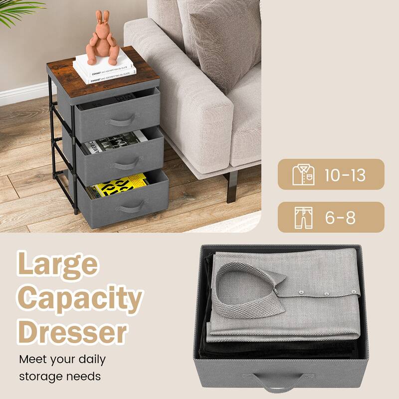 Gymax 3 Drawers Dresser Fabric Storage Tower Organizer Unit Tall