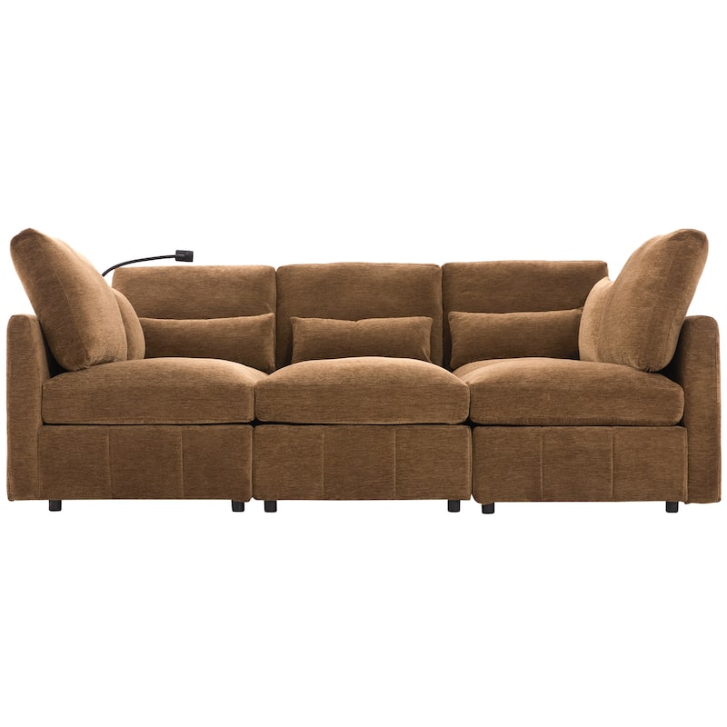 Modular Sectional Sofa with Movable Ottoman Convertible L-Shape or U-Shape Sofa Bed Built-in USB Charging Ports and Phone Holder