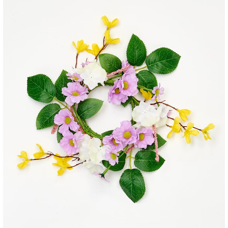 3.25" Cherry Forsythia Daisy Candle Ring, Lavender, Set of 2 - 12