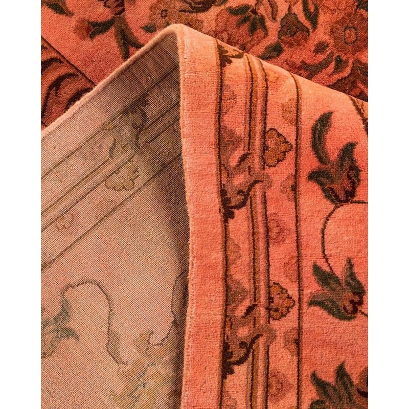 Overton Hand Knotted Wool Vintage Inspired Modern Contemporary Overdyed Pink Area Rug - 6' 6" x 9' 5"