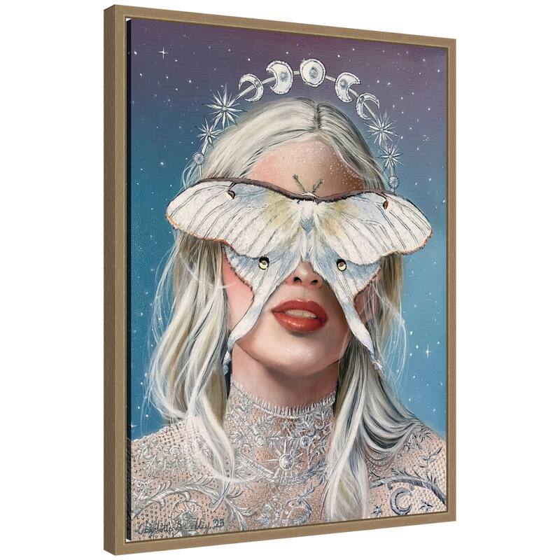 Kate and Laurel Moon Witch by Charlotte Brindley Framed Canvas Wall Art Print - 18x24 - Gold