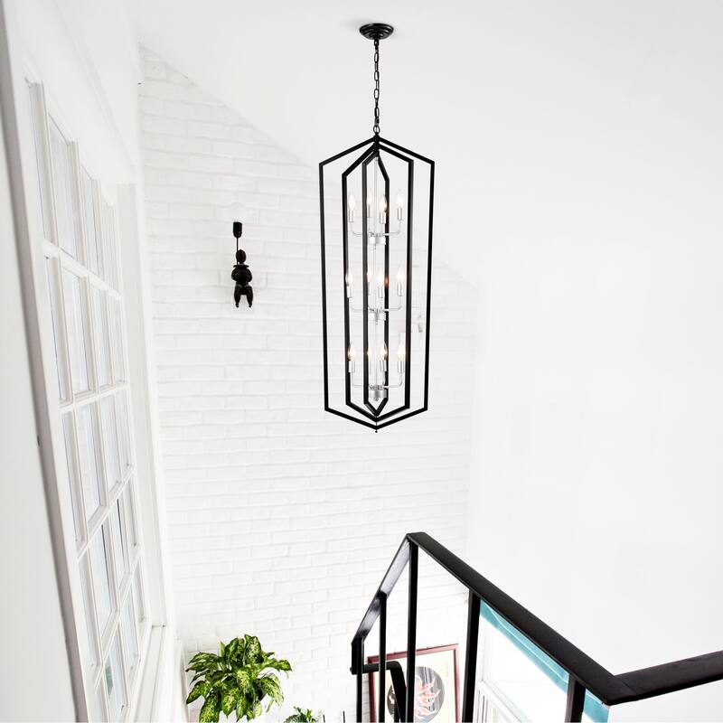 12-Light Farmhouse Kitchen Chandeliers, Matte Cage Light Fixture Adjustable Height Chandeliers for Dining Room Hallway