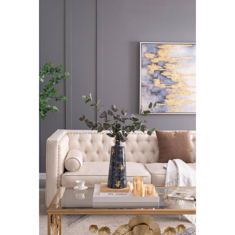 14" Blue And Gold Abstract Bud Glass Table Vase - 6.30