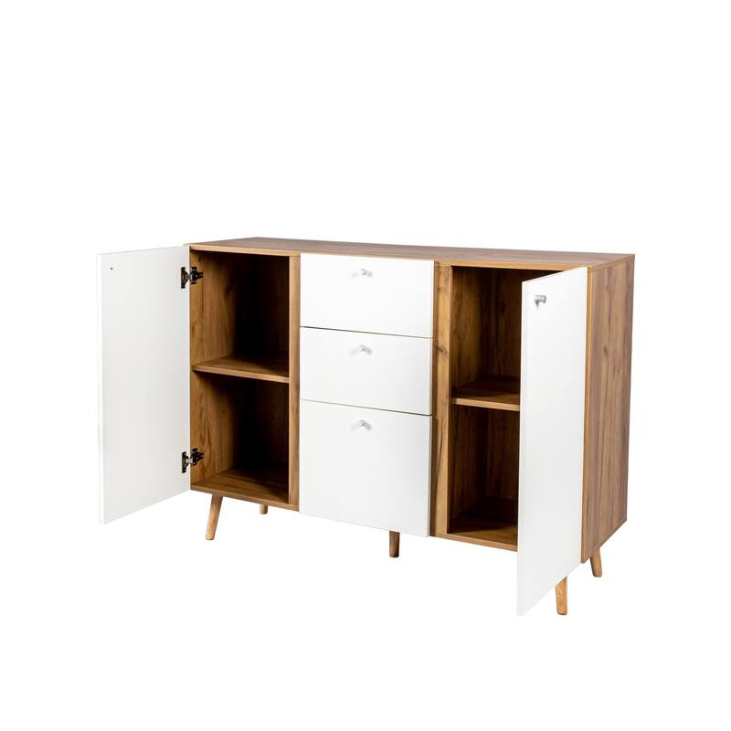Multifunctional 2-door Buffet Cabinet with 3 Drawers and Adjustable Shelves