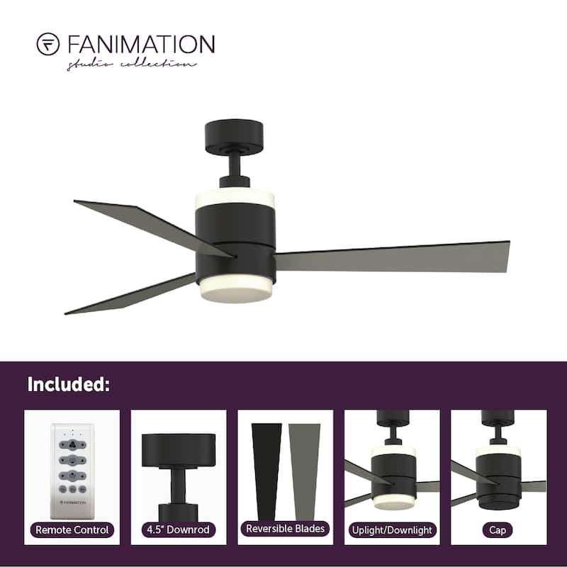 Fanimation Studio Collection Upright 48 inch Black Ceiling Fan with LED Light and Remote