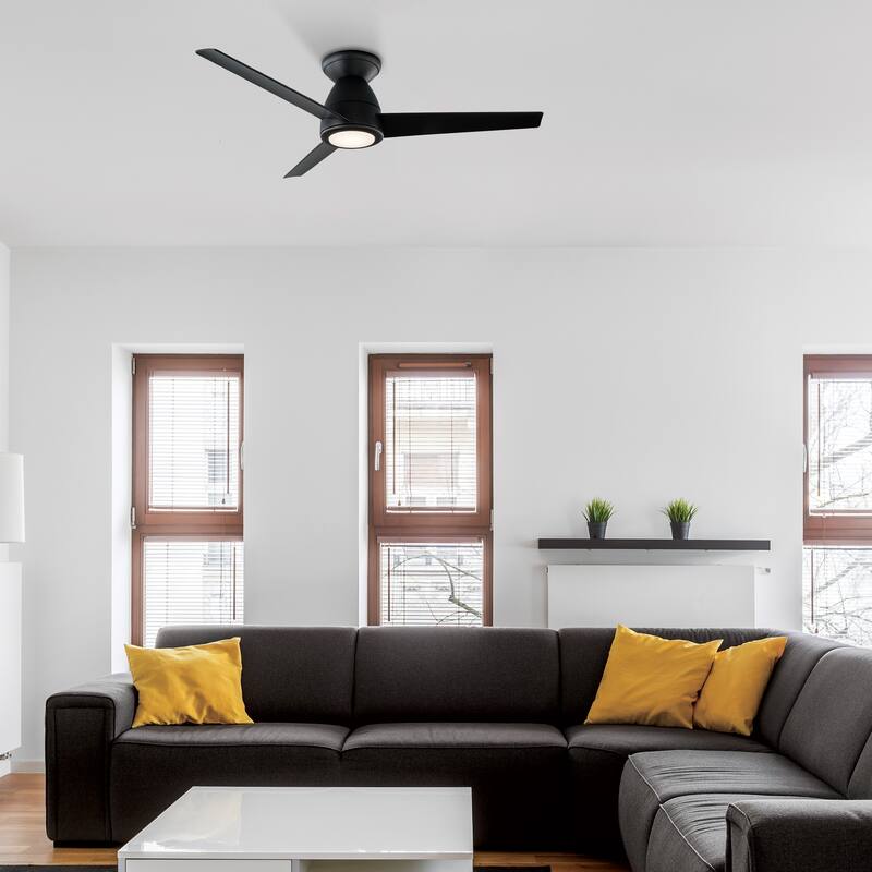Tip Top Indoor and Outdoor 3-Blade Smart Flush Mount Ceiling Fan 44in with 3000K LED Light Kit and Remote Control