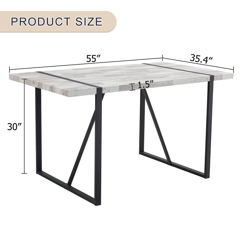 Modern Dining Table with Wood Textured Tabletop Unique Spliced Pattern Office Table with Anti-Slip Feet