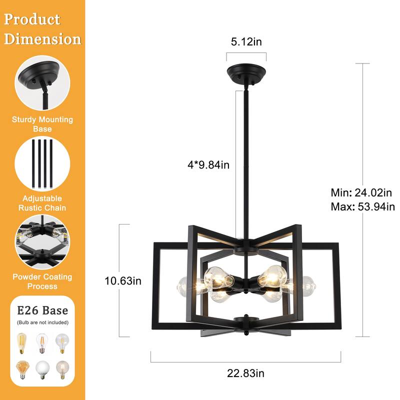 6 Light Simple Modern Chandelier Adjustable Height Light Bulb Not Included