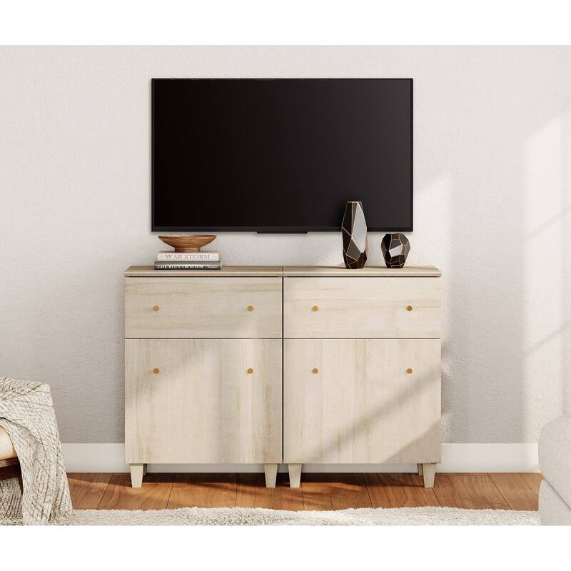 WAMPAT Modern TV Cabinet Stand with Drawers and Door - 47.2" - 2 Pack - Light Oak