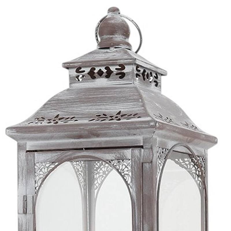 Set of Three Clear And Gray Glass And Metal Tabletop Lantern Candle Holders