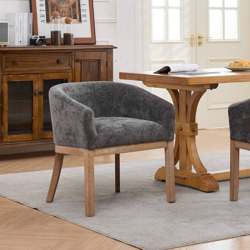 Roomfitters Upholstered Dining Chairs with Barrel Back & Wood Legs, Modern Accent Side Chairs for Kitchen and Living Room