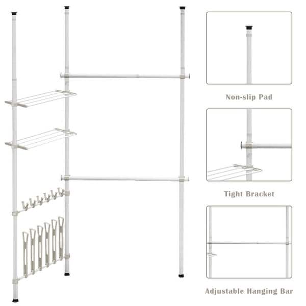 Gymax Double 2 Tier Telescopic Garment Rack Cloth Closet Organizer See Details Bed Bath