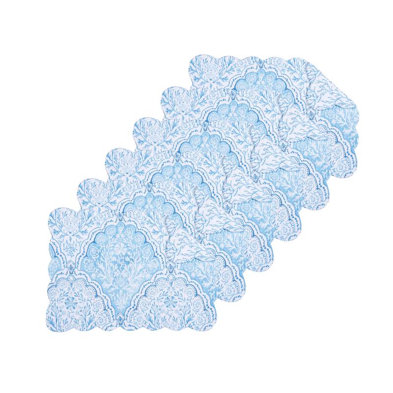 Chinoiserie Coast Reversible Machine Washable Scallop Quilt Placemats Set of 6