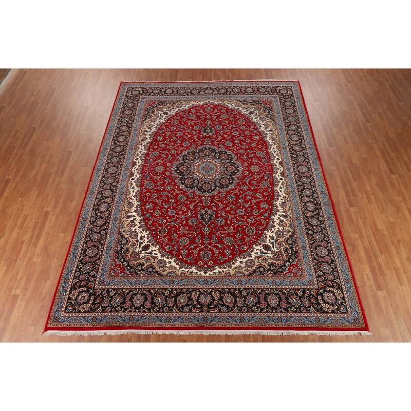 Medallion Kashan Turkish Rug Floral Machine-Made Carpet - 9'8" x 12'10"