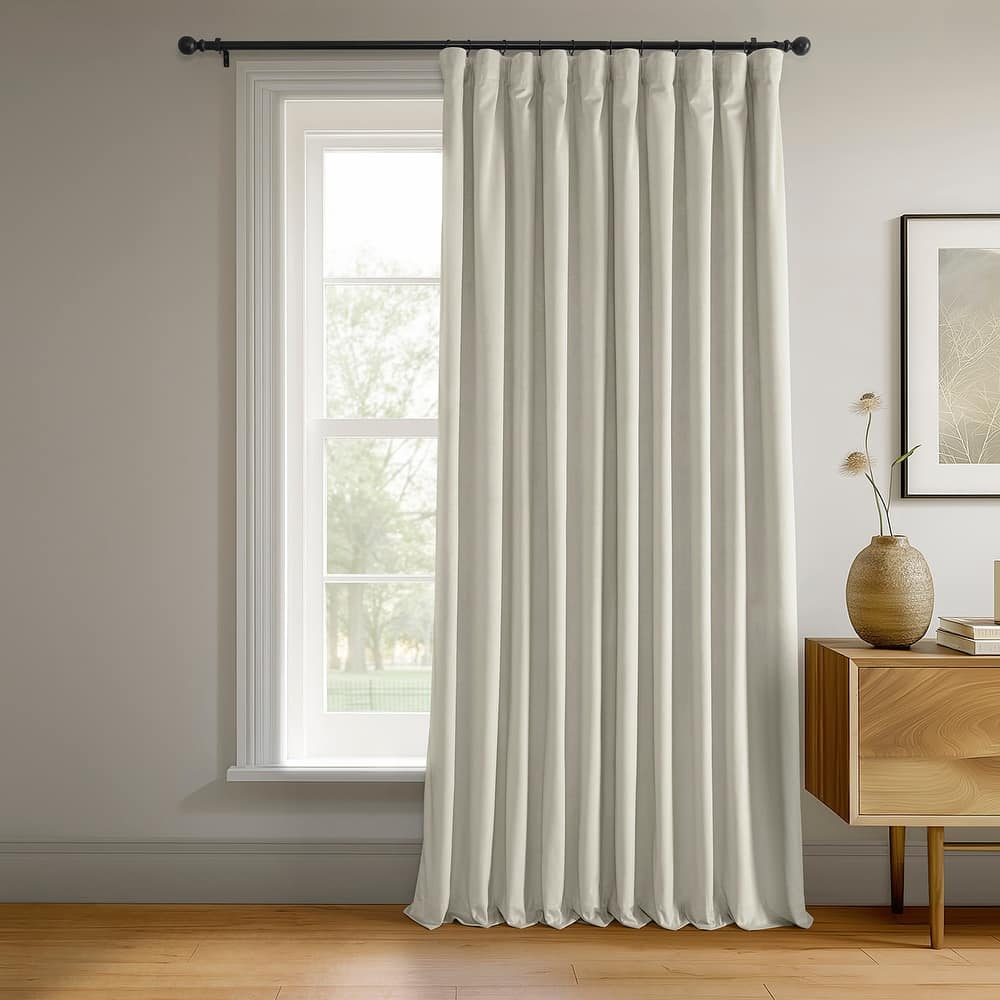 Exclusive Fabrics Extra Wide Velvet Off White Blackout Curtain (1 Panel) - Luxurious Blackout Drapery for Enhanced Privacy