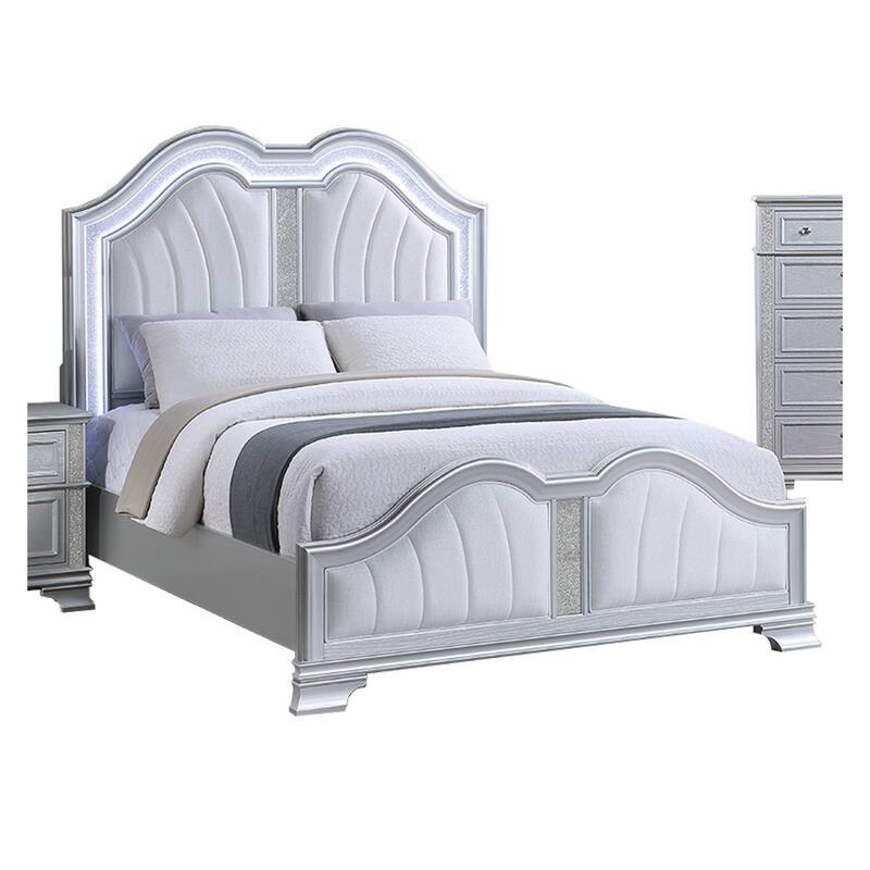 Cotemporary Elegant Look Unique Design Queen Size Bed Gray Finish Built In USB 1pc Bedroom Bed - Gray