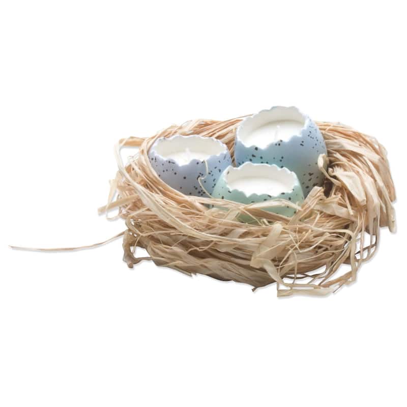 Cracked Egg Light Blue Easter Candles In A Nest Decorations Set Of 3 Eggs