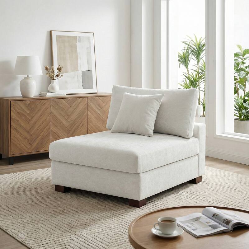 35" W Modern Chenille Armless Accent Chair Sectional Module with Pillows