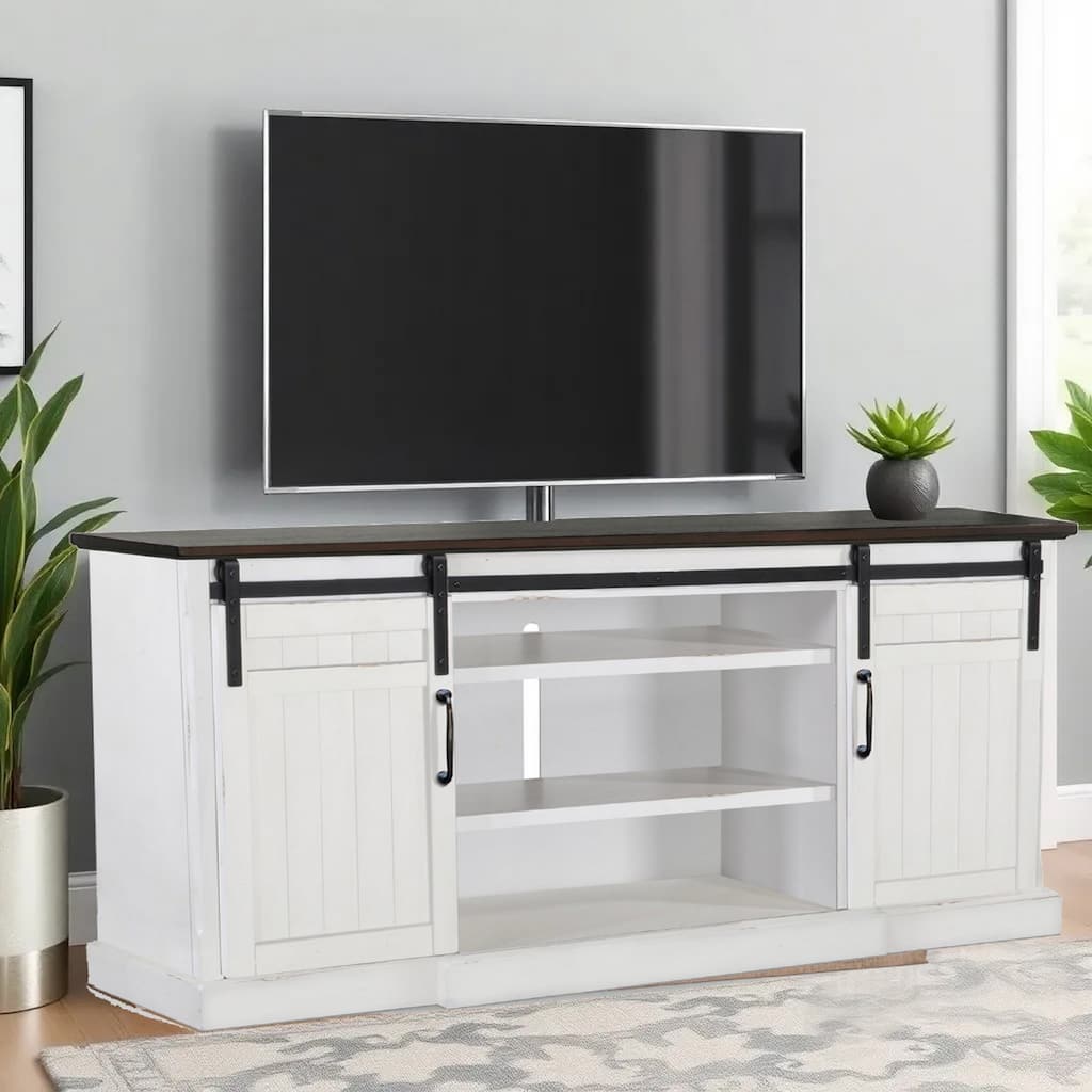 Orso TV Media Console, Fireplace Option, Barn Doors, 78 Inch White