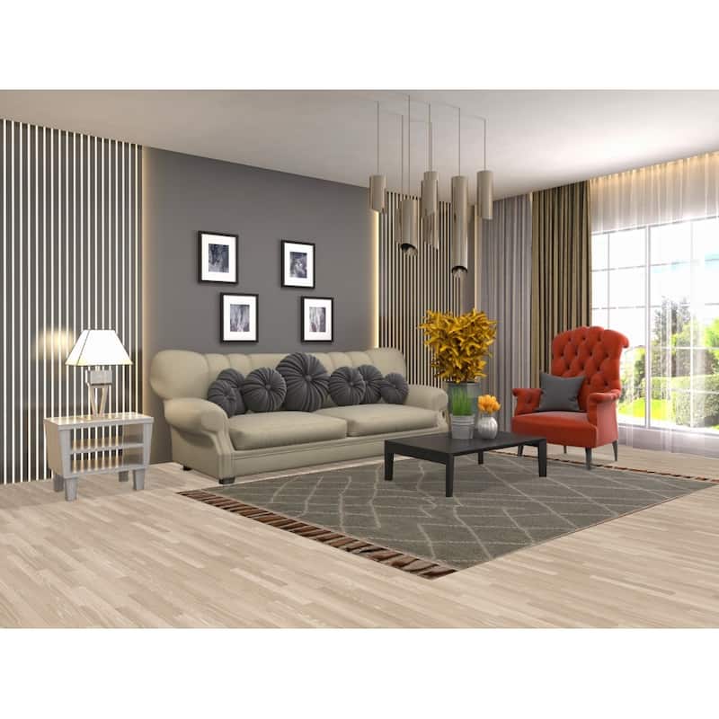 Hand Knotted Oriental 100% Wool Carpet Modern Trellis Greys & Charcoal Moroccan Area Rug - 8' 2'' X 5' 10''