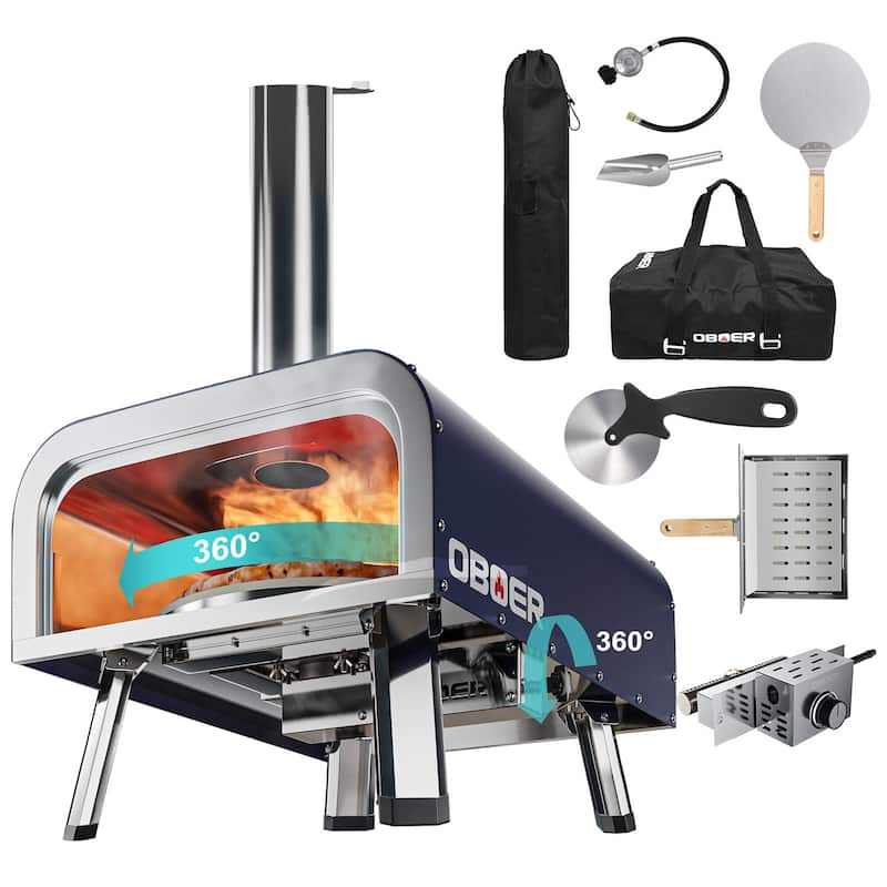 Pizza Oven Outdoor, Steel Pizza Maker with Built-in Thermometer - Blue/Black