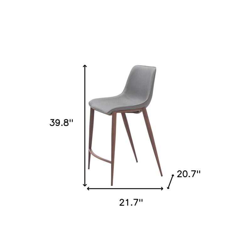 Set of Two 26" Slate Gray and Brown Faux Leather and Steel Counter Height Bar Chairs