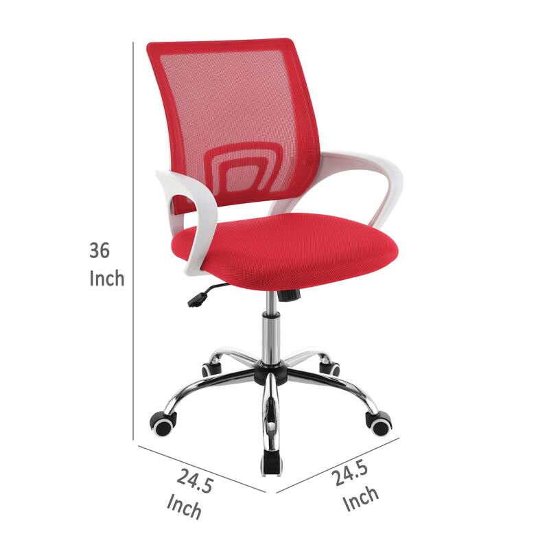 Fera Rolling Office Chair, Adjustable Chrome Base, Red Mesh Fabric