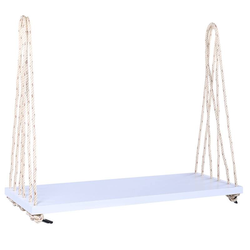 Porch Wooden Swing Chair with Hemp Ropes, Patio Hanging Swing Bench with Cushion & 2 Pillows