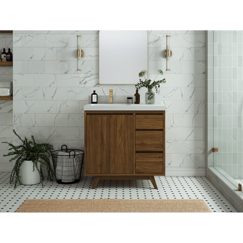Willow Collections 36 in. W x 22 in. D Madison Teak Left Offset Sink Bathroom Vanity with Countertop