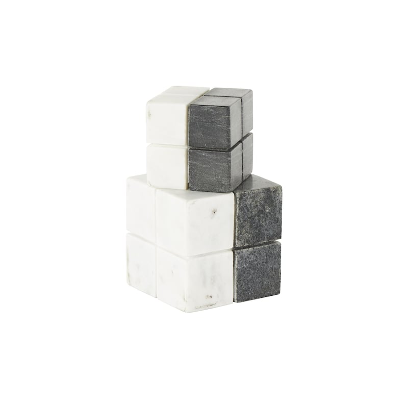 White Marble Dice Geometric Decorative Sculpture with Black Accent (Set of 2)