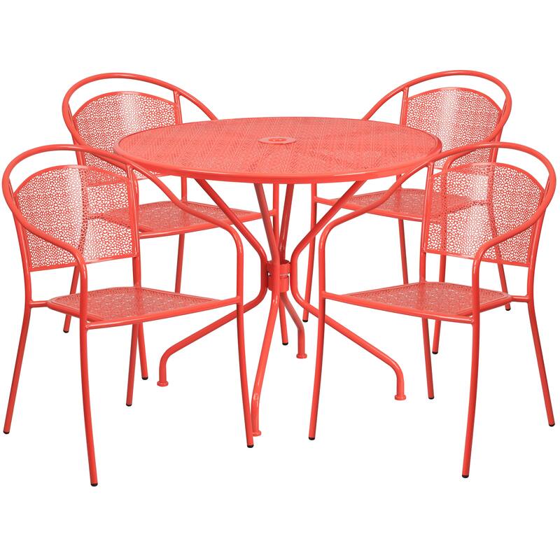 35.25-inch Round 5-piece Indoor/ Outdoor Steel Dining Set