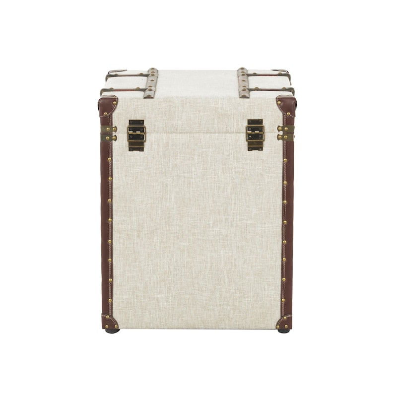 Wooden Vintage Style Storage 2 Drawer Coffee Table with Studs and Brown Faux Leather Accents - Cream - Roche River Decor