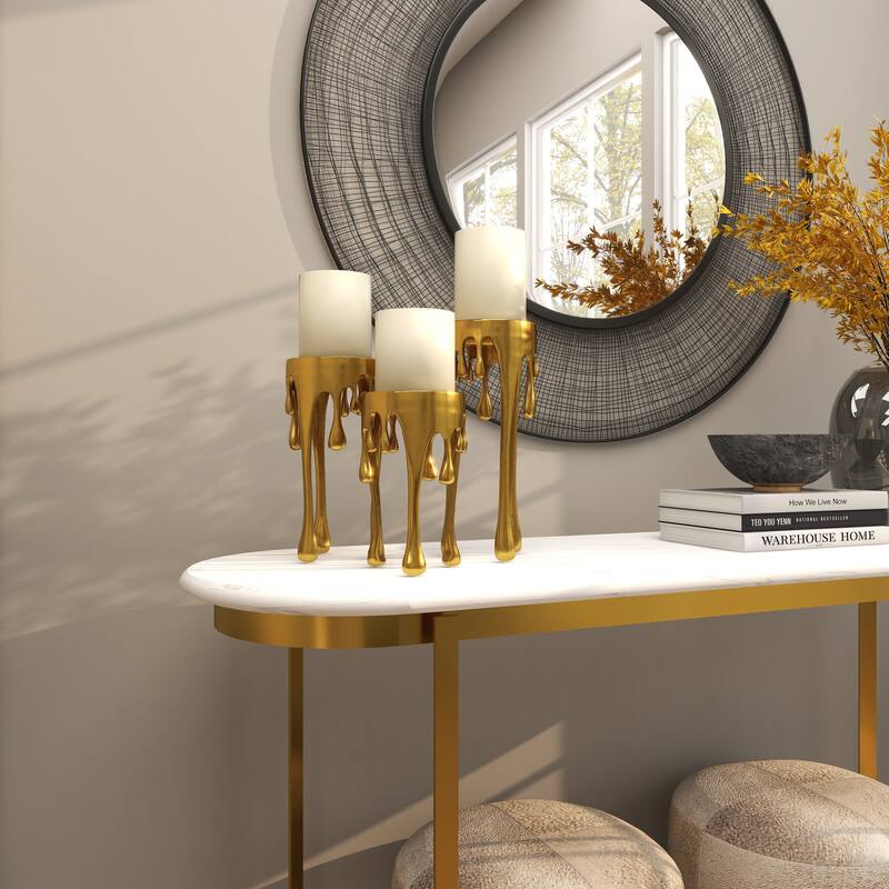 CosmoLiving by Cosmopolitan Silver, Gold or Black Aluminum Abstract Pillar Drip Candle Holder (Set of 3)