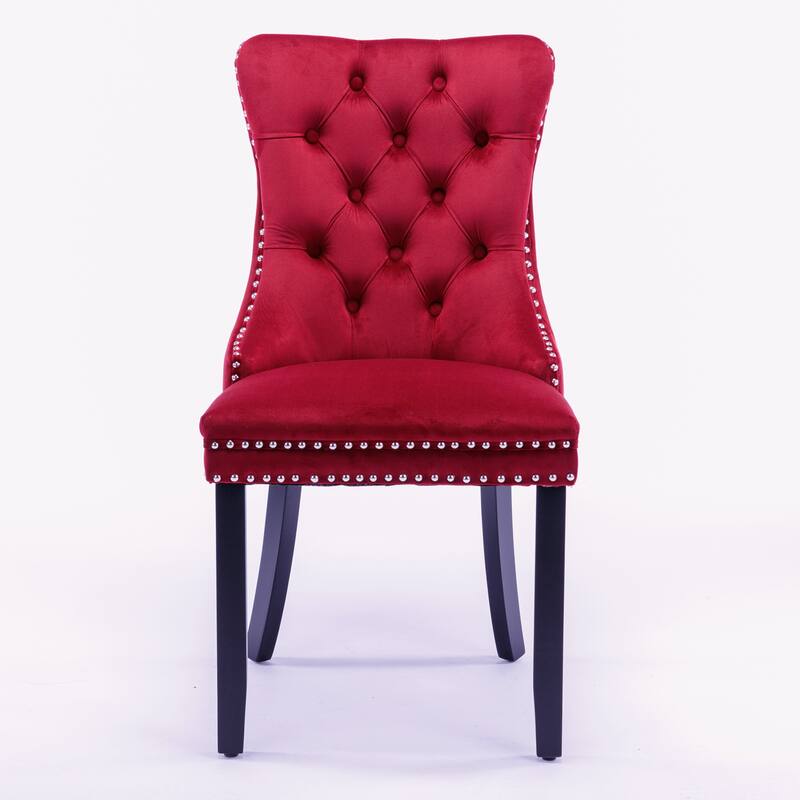 Velvet Dining Chairs, High-end Tufted Solid Wood Contemporary Velvet Upholstered Dining Chair with Wood Legs Nailhead
