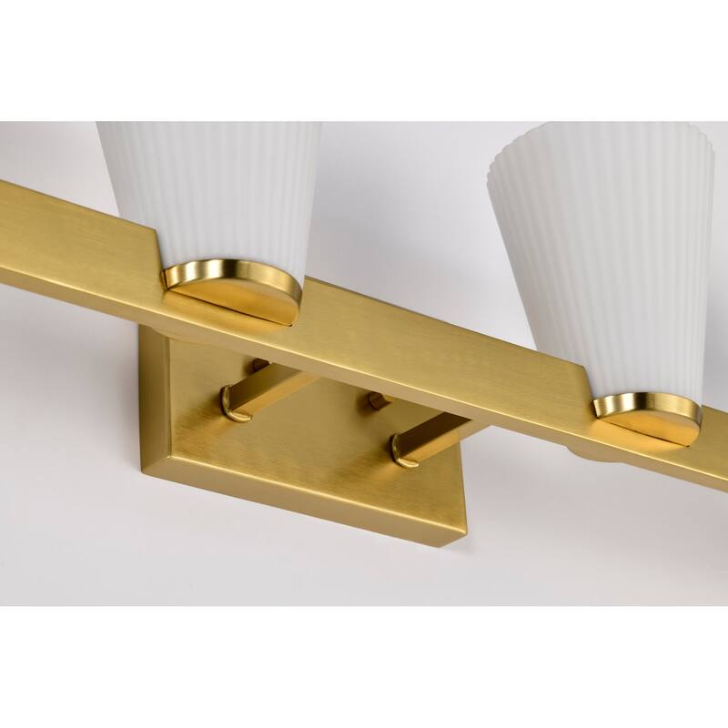 Royale 4 Light Vanity Burnished Brass Finish Ribbed White Glass - Burnished Brass