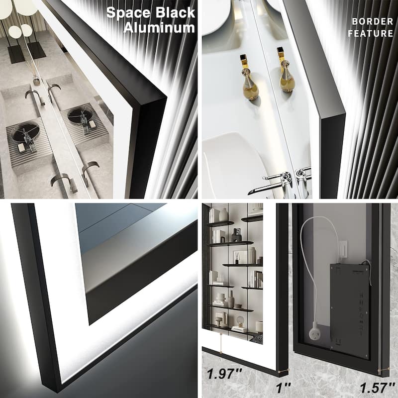 Extra Large Black Frame LED Bathroom Vanity Mirror with 3 Years Warranty and UL Certified