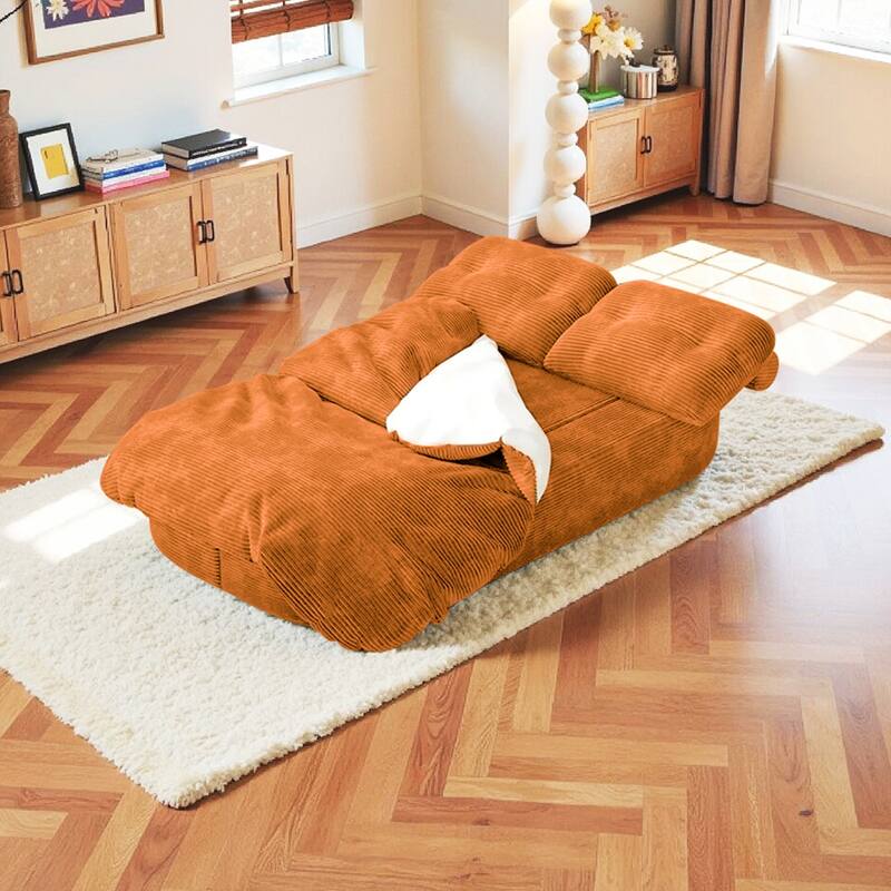 Oversized Loveseat Recliner Sofa, 2-in-1 Convertible Floor Sofa Bed, 3-Seat Sleeper Sofa with Adjustable Armrest - Brown