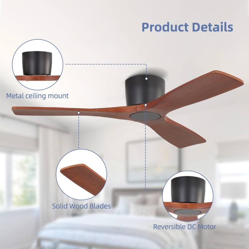 48Inch 3Blade Dc Motor Indoor Flush Mount Ceiling Fan With Remote