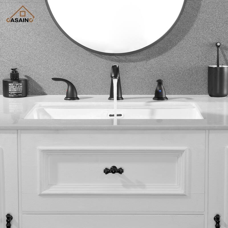 8 in. Widespread Double Handle Bathroom Faucet with Drain Kit Included - Black