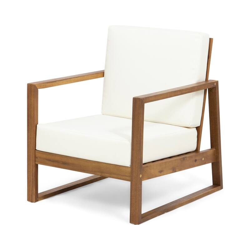 Roomfitters Modern Outdoor Wooden Club Chair with Clean-Line Frame and Weather-Resistant Cushions